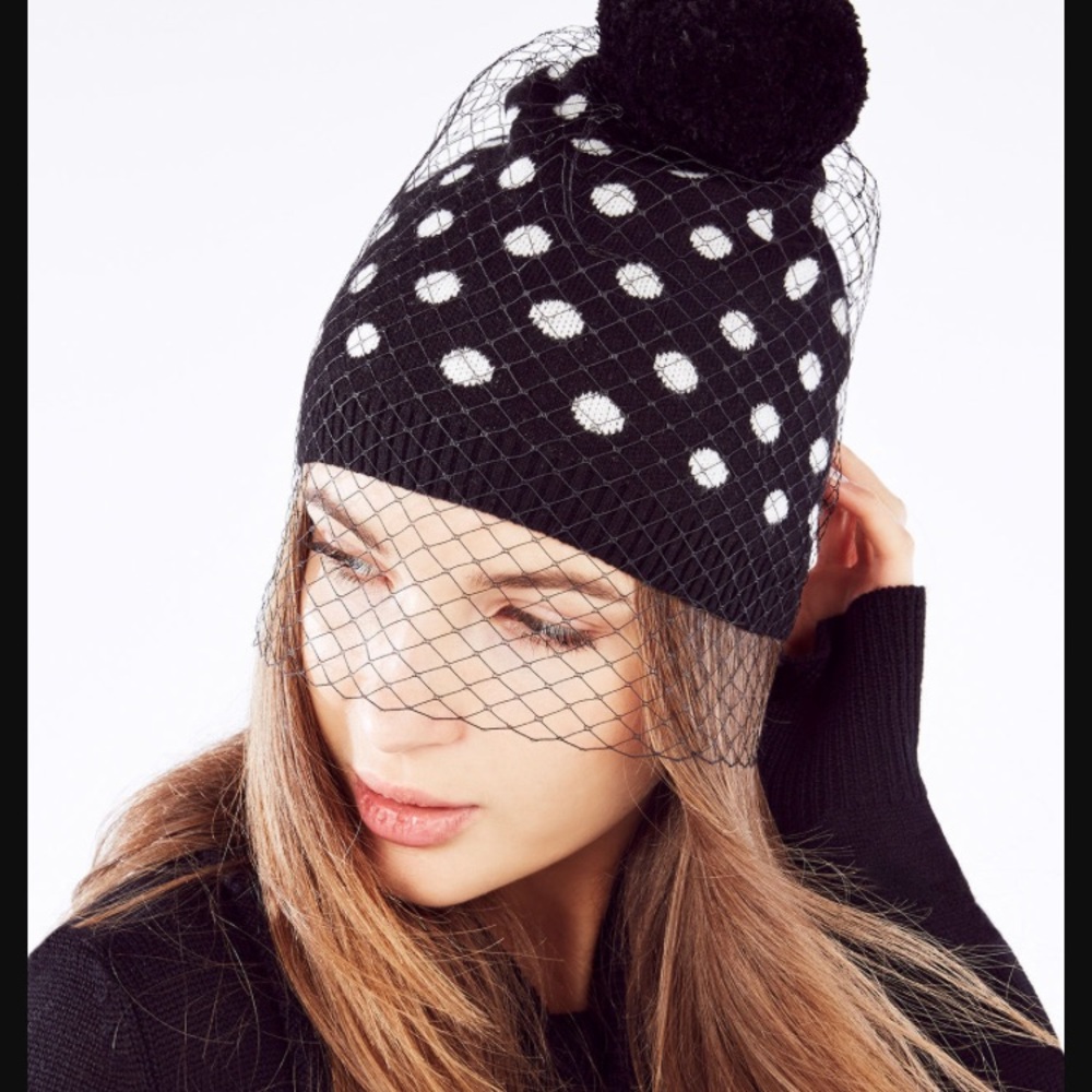 BCBG camel veiled beanie